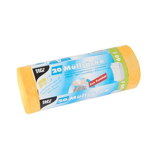 Huisvuilzakken met treklint, HDPE 60 l 71 cm x 64,5 cm geel 1
