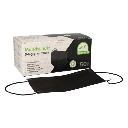 "Medi-Inn®" Mundschutz Type II 3-lagig 9 cm x 17,5 cm zwart met neusbeugel 1