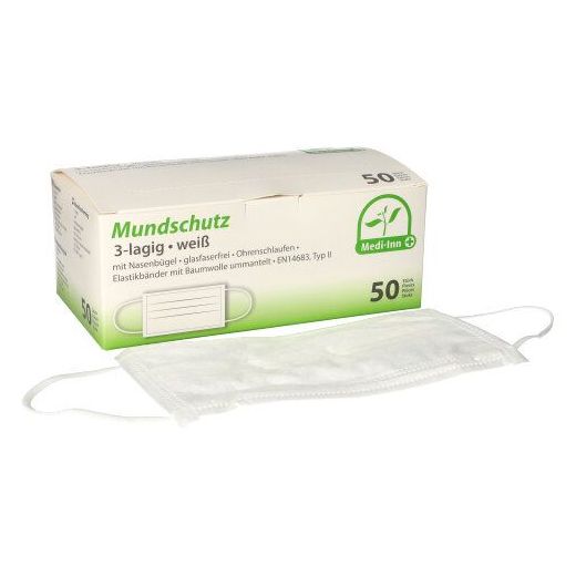 "Medi-Inn®" Mundschutz Type II 3-lagig 9 cm x 17,5 cm wit met neusbeugel 1