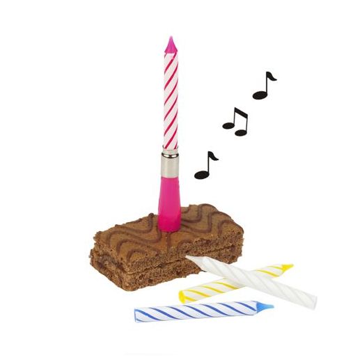 Muziekkaars 12 cm assorti kleuren "Happy Birthday" met 3 extra kaarsen 1