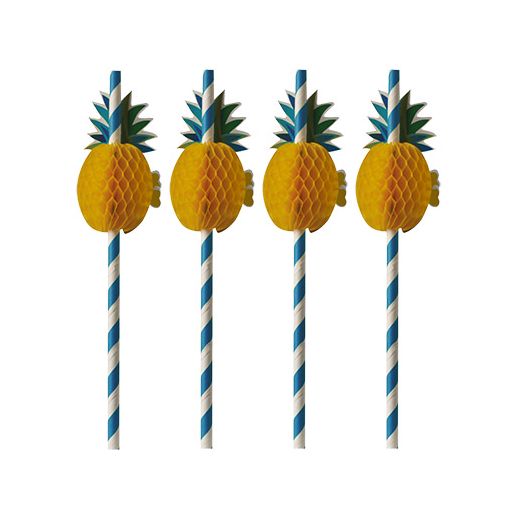 Drinkrietjes, papier Ø 6 mm · 20 cm blauw/wit "Pineapple" 1