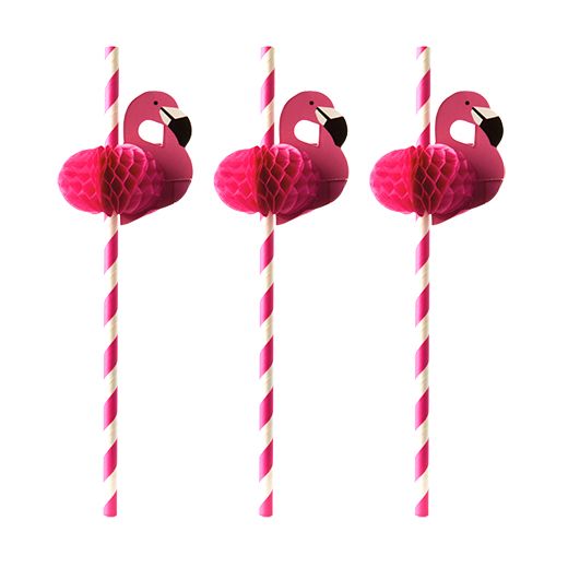 Drinkrietjes van papier Ø 6 mm · 20 cm roze flamingo rietjes, feestrietjes 1