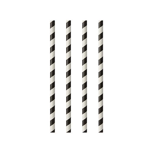 Gestreeptje drinkrietjes, papier Ø 6 mm · 20 cm zwart/wit "Stripes" 1