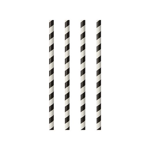Drinkrietjes, papier Ø 6 mm · 20 cm zwart/wit "Stripes" 1