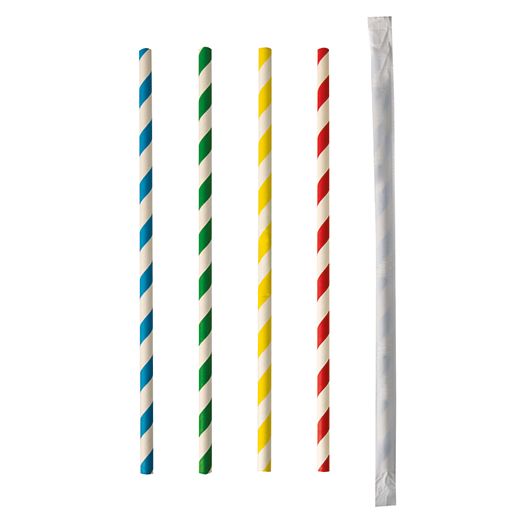 Drinkrietjes per stuk verpakt, papier Ø 6 mm x 20 cm verschillende kleuren "Stripes"  1