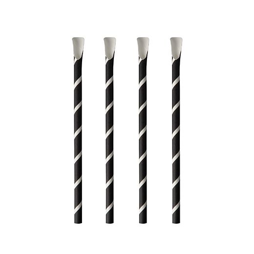Drinkrietjes met lepel, papier Ø 8 mm · 20 cm zwart/wit "Stripes" 1
