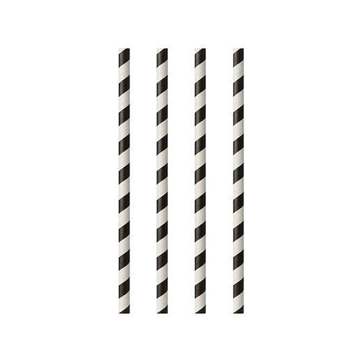 Drinkrietjes, papier Ø 6 mm · 24 cm zwart/wit "Stripes" 1