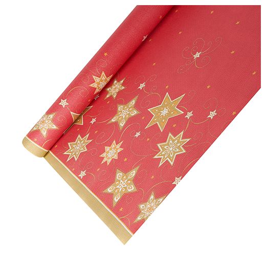 Tafelkleed, papier 6 m x 1,2 m rood "Just Stars" met beschermingslaag 1