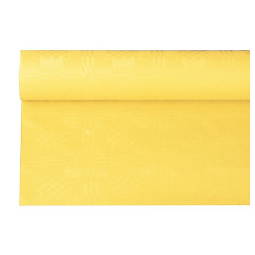 Tafelkleed papier met damastprint 6 m x 1,2 m geel 1