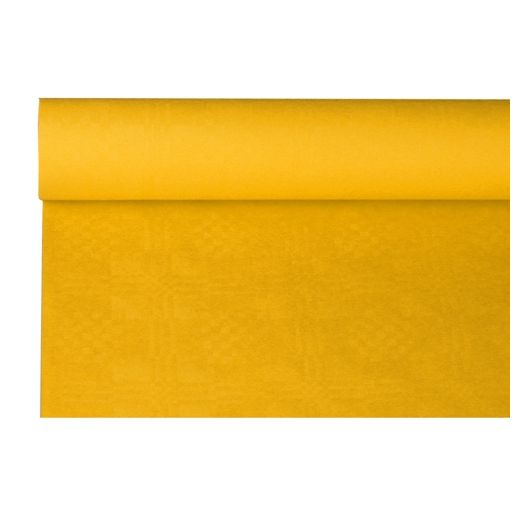 Tafelkleed papier met damastprint 8 m x 1,2 m geel 1