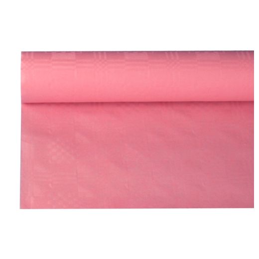 Tafelkleed papier met damastprint 8 m x 1,2 m roze 1