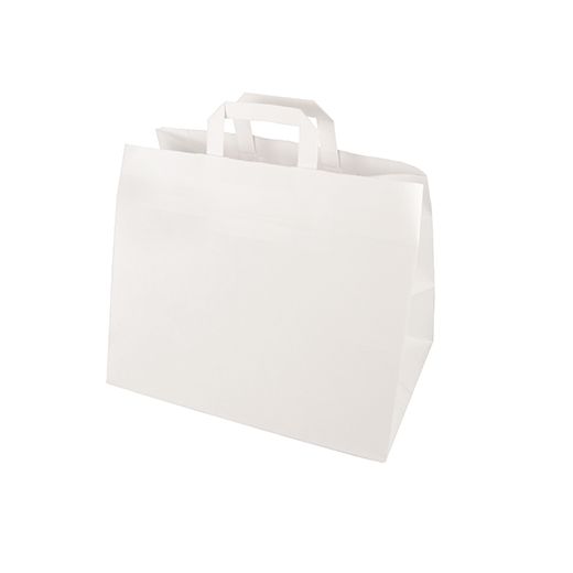 Papieren draagtassen van kraftpapier 27 cm x 32 cm x 21,5 cm wit met handvaten 1