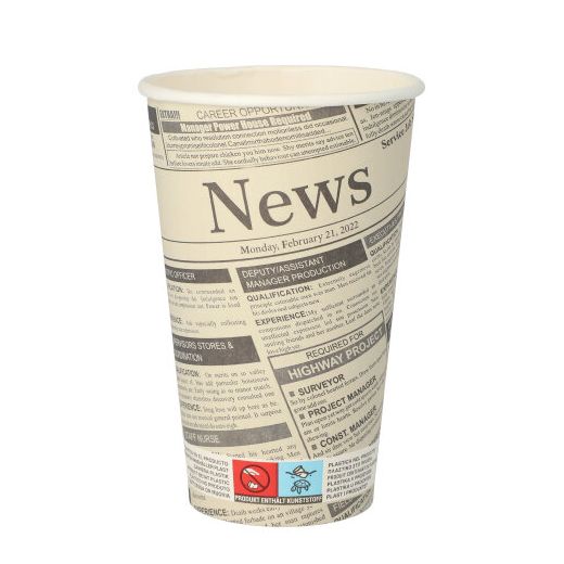 Kartonnen drinkbekers, papieren bekers, karton "to go" ; 0,4 l met krantenmotief "Newsprint" 1