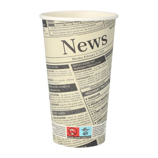 Kartonnen drinkbekers, papieren bekers, karton "to go" ; 0,5 met krantenmotief "Newsprint" 1