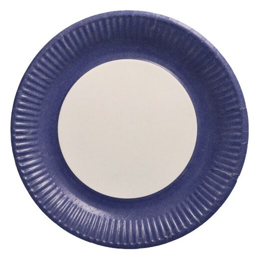 Kartonnen borden met donkerblauwe rand, rond Ø 23 cm, "Biobased Party" feestborden 1