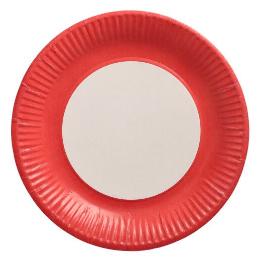 Kartonnen borden met rode rand, rond Ø 23 cm , "Biobased Party" feestborden 1