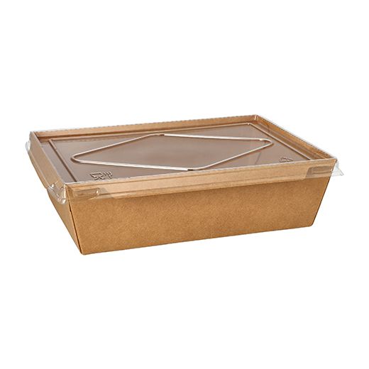 Saladeschalen, Karton hoekig 1600 ml 6 cm x 22,4 cm x 16,7 cm bruin met deksel 1