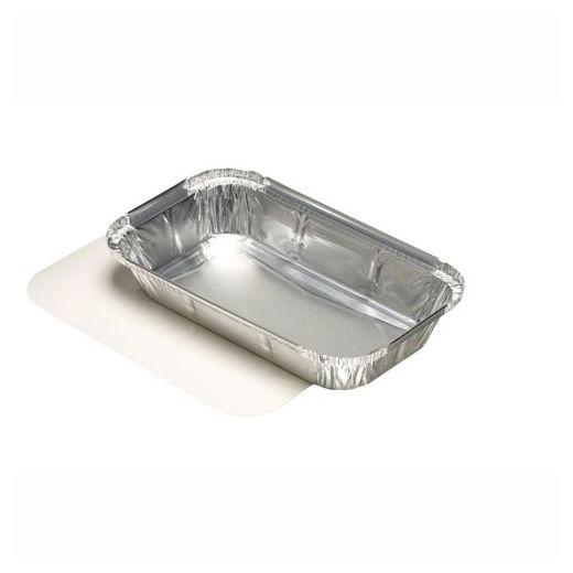 Aluminium schalen met inlegdeksels, PP gelamineerd plein 0,65 l 3,4 cm x 13 cm x 22 cm voor Lasagna 1