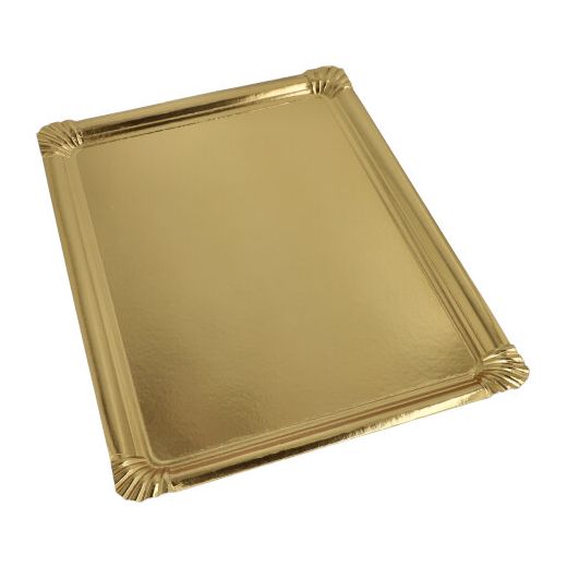 Serveerschalen, karton, PET-coating vierkant 34 cm x 45,5 cm goud 1