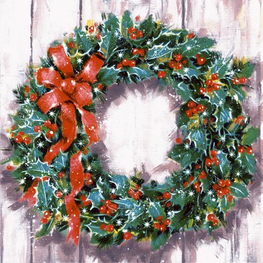 Servetten kerst 3-laags 1/4 vouw 33 cm x 33 cm "Classic Wreath" 1