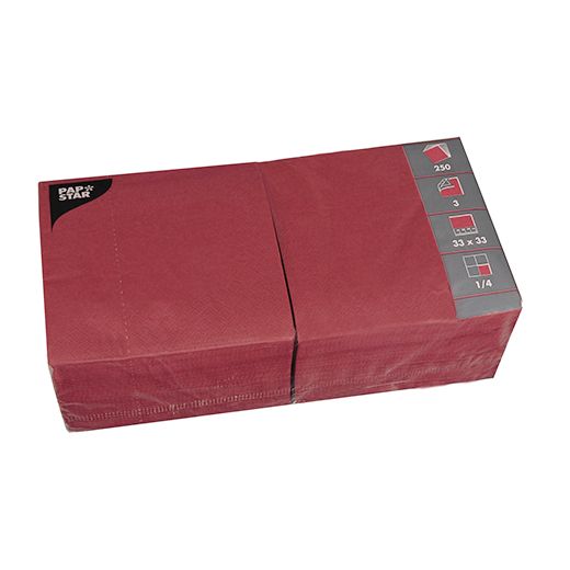 Servetten, 3-laags 1/4 vouw 33 cm x 33 cm bordeaux 1