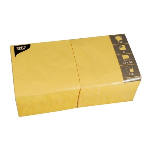 Servetten, 3-laags 1/4 vouw 33 cm x 33 cm geel 1