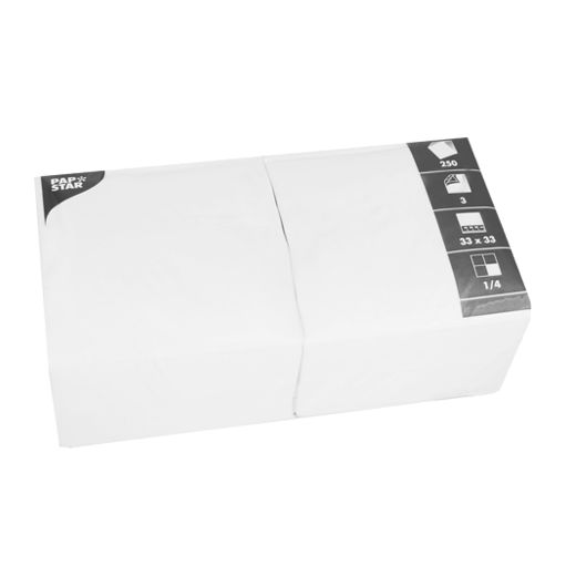 Servetten, 3-laags 1/4 vouw 33 cm x 33 cm wit 1
