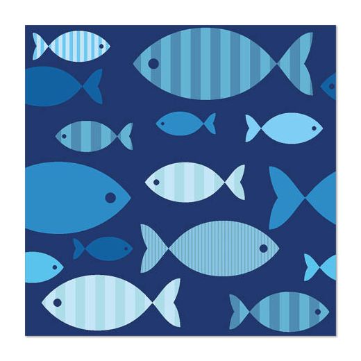 Servetten, 3-laags 1/4 vouw 33 cm x 33 cm "Blue Fish" 1