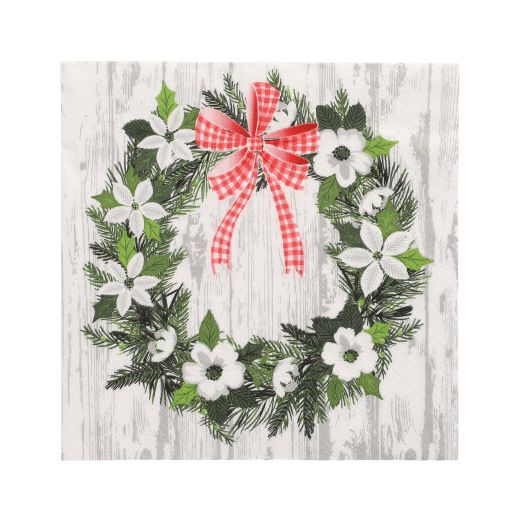 Servetten 3-laags 1/4 vouw 33 cm x 33 cm "Christmas Wreath" 1