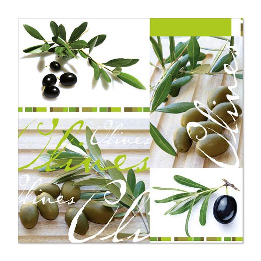 Servetten, 3-laags "Design Edition" 1/4 vouw 33 cm x 33 cm "Olives" 1
