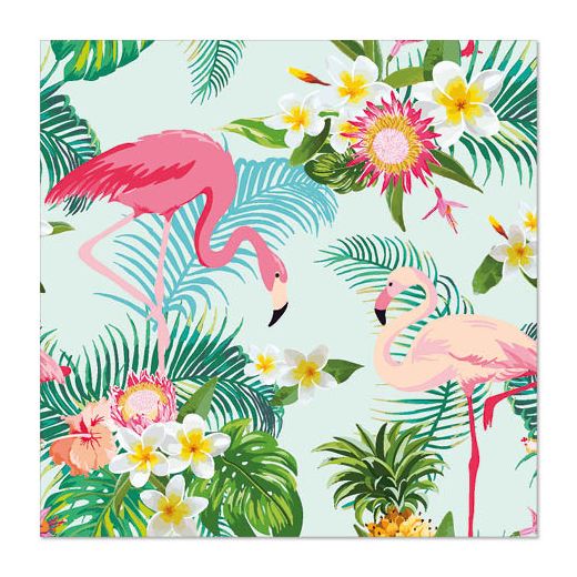 Servetten, 3-laags 1/4 vouw 33 cm x 33 cm "Exotic Flamingos" 1