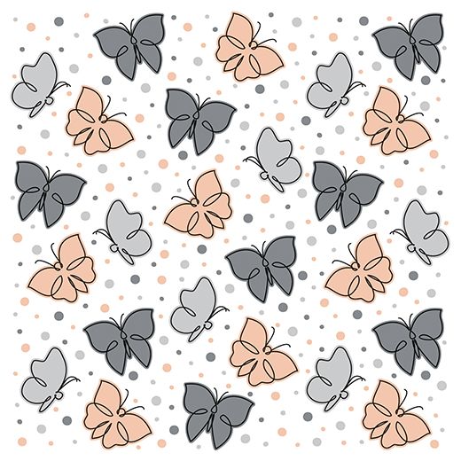 Servetten, 3-laags 1/4 vouw 33 x 33 cm grijs "Papillons" vlinders 1