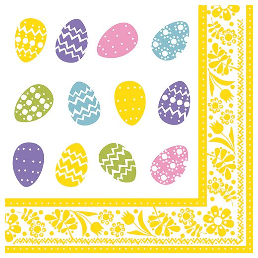 Servetten, 3-laags 1/4 vouw 40 cm x 40 cm "Coloured Eggs" 1