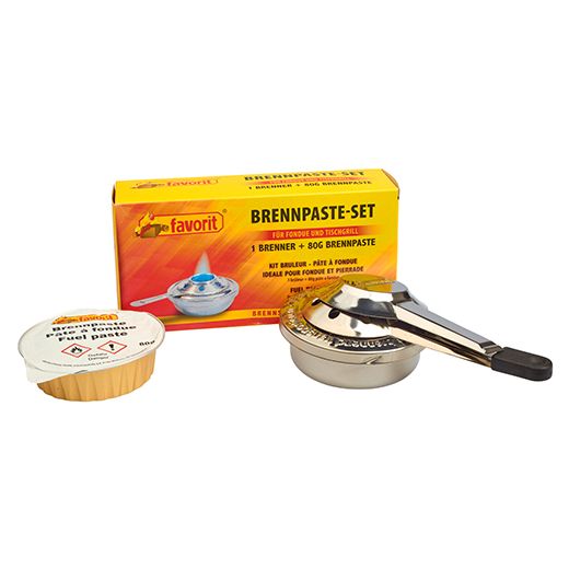 "favorit" Sicherheits-Brennpaste Set, 80 gr Brennpaste inkl. verstellbarem Brenner, silber 1