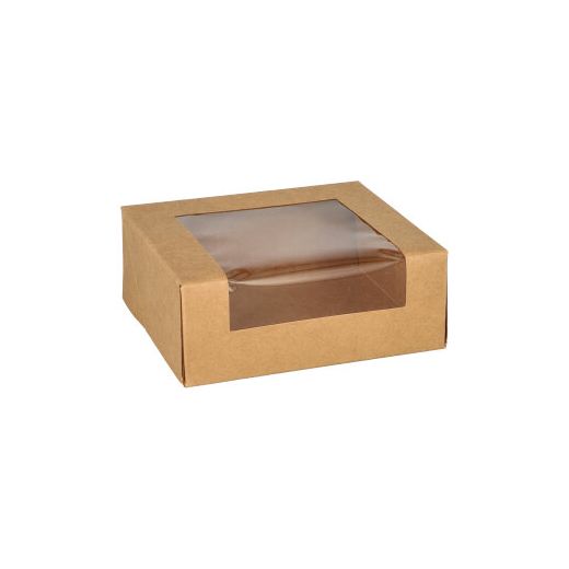 Sushi-box, sushi-doos, karton met PLA-venster, rechthoekig 12 cm x 10 cm bruin 1