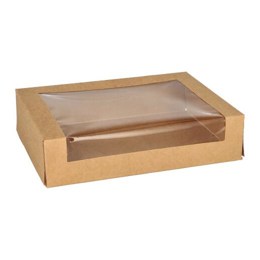 Sushi-box, sushi-doos, karton met PLA-venster, rechthoekig 4,5 cm x 19,5 cm x 14 cm bruin 1