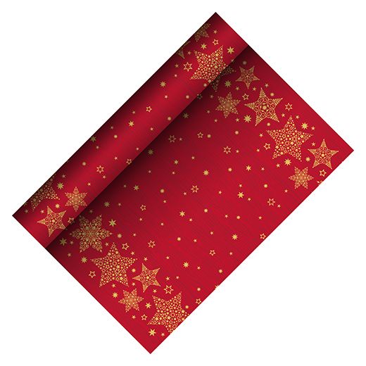Tafellopers, Airlaid 3 m x 40 cm rood "Christmas Shine" 1