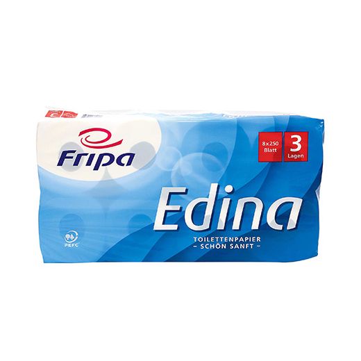 Duurzaam toiletpapier "Edina" van Fripa, 3-laags, chloorvrij gebleekt, PEFC, 8 rollen à 250 vellen 1