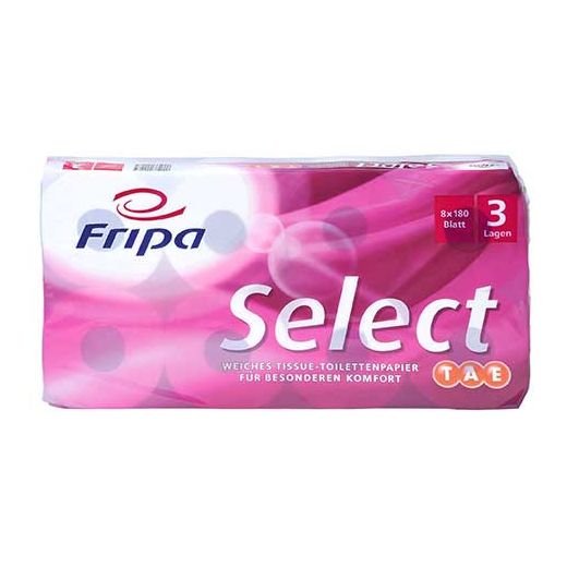Fripa Select toiletpapier, 3-laags, wit, kussenzacht, 180 vellen WC-papier per rol, PEFC 1
