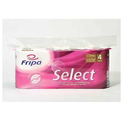 Fripa Select toiletpapier, 4-laags, wit, kussenzacht, 160 vellen WC-papier per rol, PEFC 1