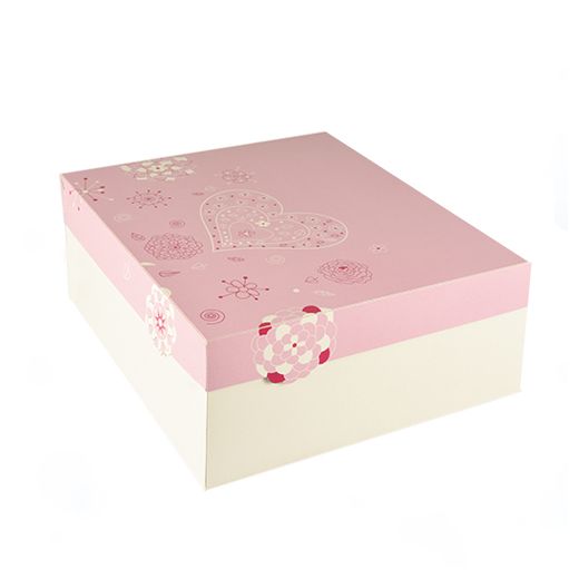 Gebaksdozen met deksel, karton vierkant 30 cm x 30 cm x 13 cm wit/roze "Lovely Flowers" 1