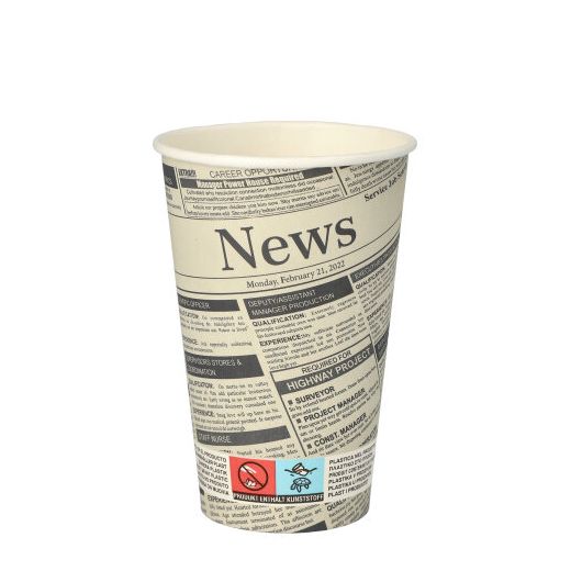 Kartonnen drinkbekers, papieren bekers, karton "To Go", 0,3 l met krantenmotief "Newsprint" 1