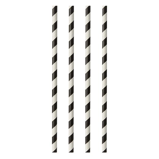 Drinkrietjes, papier Ø 6 mm · 29 cm zwart/wit "Stripes" 1