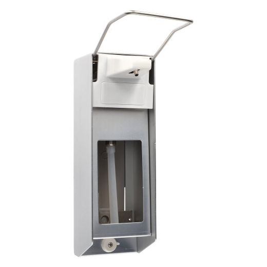 Dispenser voor wandmontage 28,5 cm x 9,5 cm x 23 cm "Aluminium" 1000 ml, lange hendel + inclusief kijkvenster 1