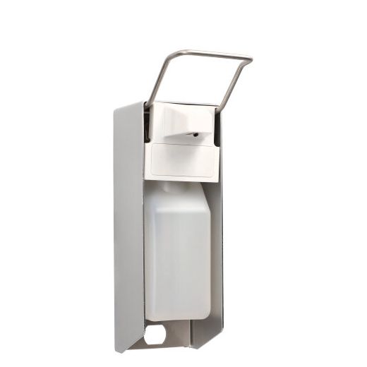 Dispenser voor wandmontage 27,5 cm x 8,5 cm x 16 cm "Aluminium" 500 ml, korte hendel, inclusief lege fles 1