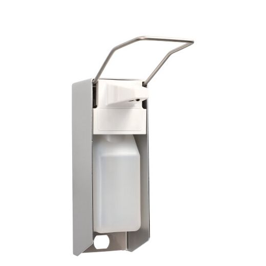Dispenser voor wandmontage 27,5 cm x 8,5 cm x 23 cm "Aluminium" 500 ml, lange hendel, inclusief lege fles 1