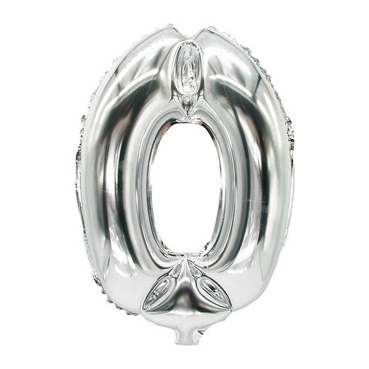 Folie ballon 35 cm x 20 cm zilver "0" 1