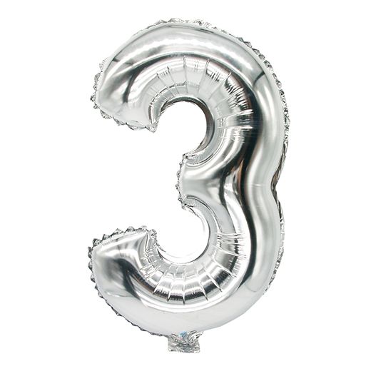 Folie ballon 35 cm x 20 cm zilver "3" 1
