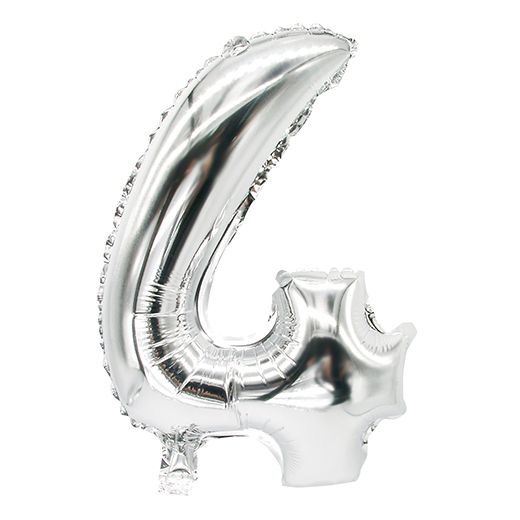 Folie ballon 35 cm x 20 cm zilver "4" 1