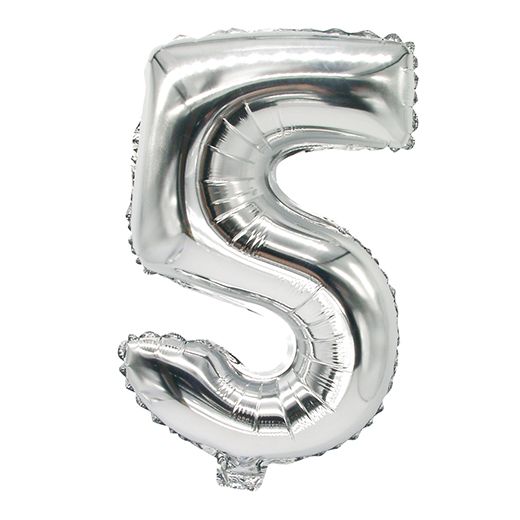 Folie ballon 35 cm x 20 cm zilver "5" 1